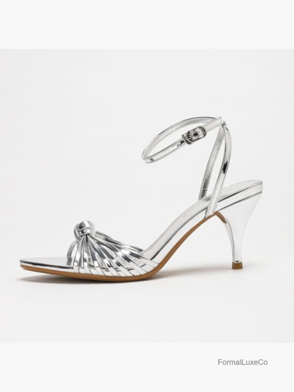 Strappy Knot Backless Kitten Heel Sandals with Ankle Strap - Picture 5 of 7
